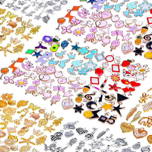 Mckanti 150PCS Bracelet Charms for Jewelry Making Wholesale Bulk Lots Jewelry Making Silver Bracelet Charms Gold Plated Enamel Charms Pendants for Necklace Bracelet Jewelry Making and Crafting.