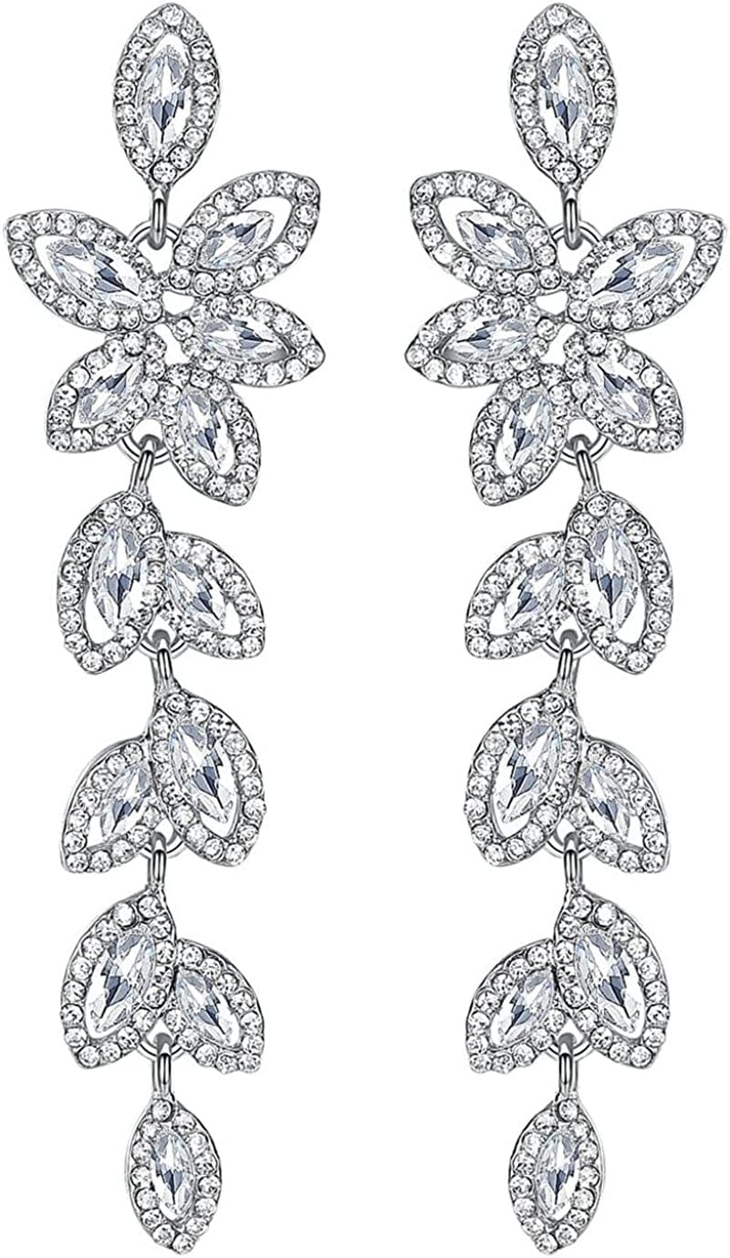 Mecresh Flower Teardrop Earring and Bracelets Silver/Gold/Champagne Bridal Jewelry Sets for Women C-Clear earrings