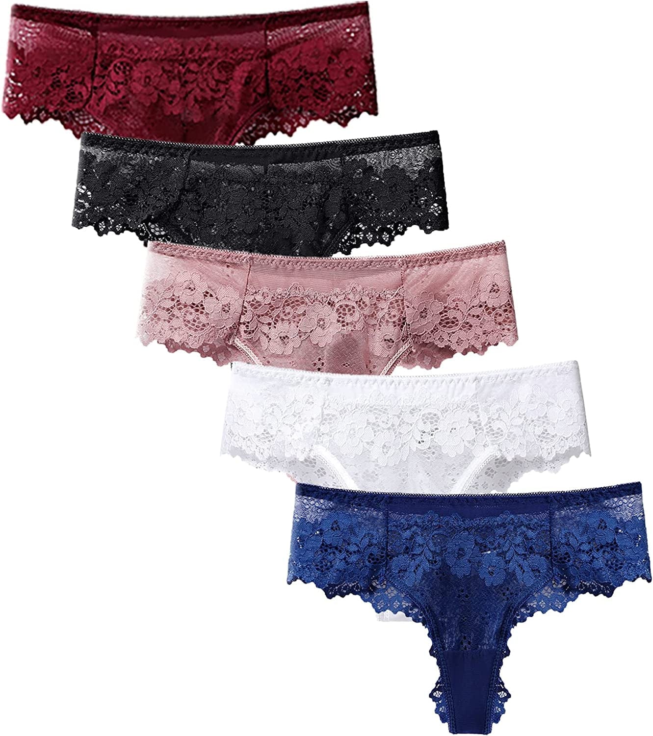 MEIYATING Women'S Low Waist Lace Thongs for Women Underwear V Back Panties 5 Pack Multicolored-5 Pack / Medium