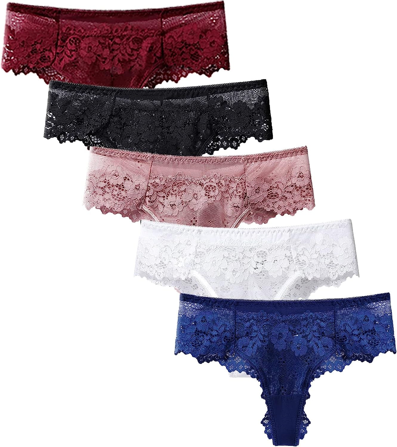 MEIYATING Women'S Low Waist Lace Thongs for Women Underwear V Back Panties 5 Pack Multicolored-5 Pack / Large