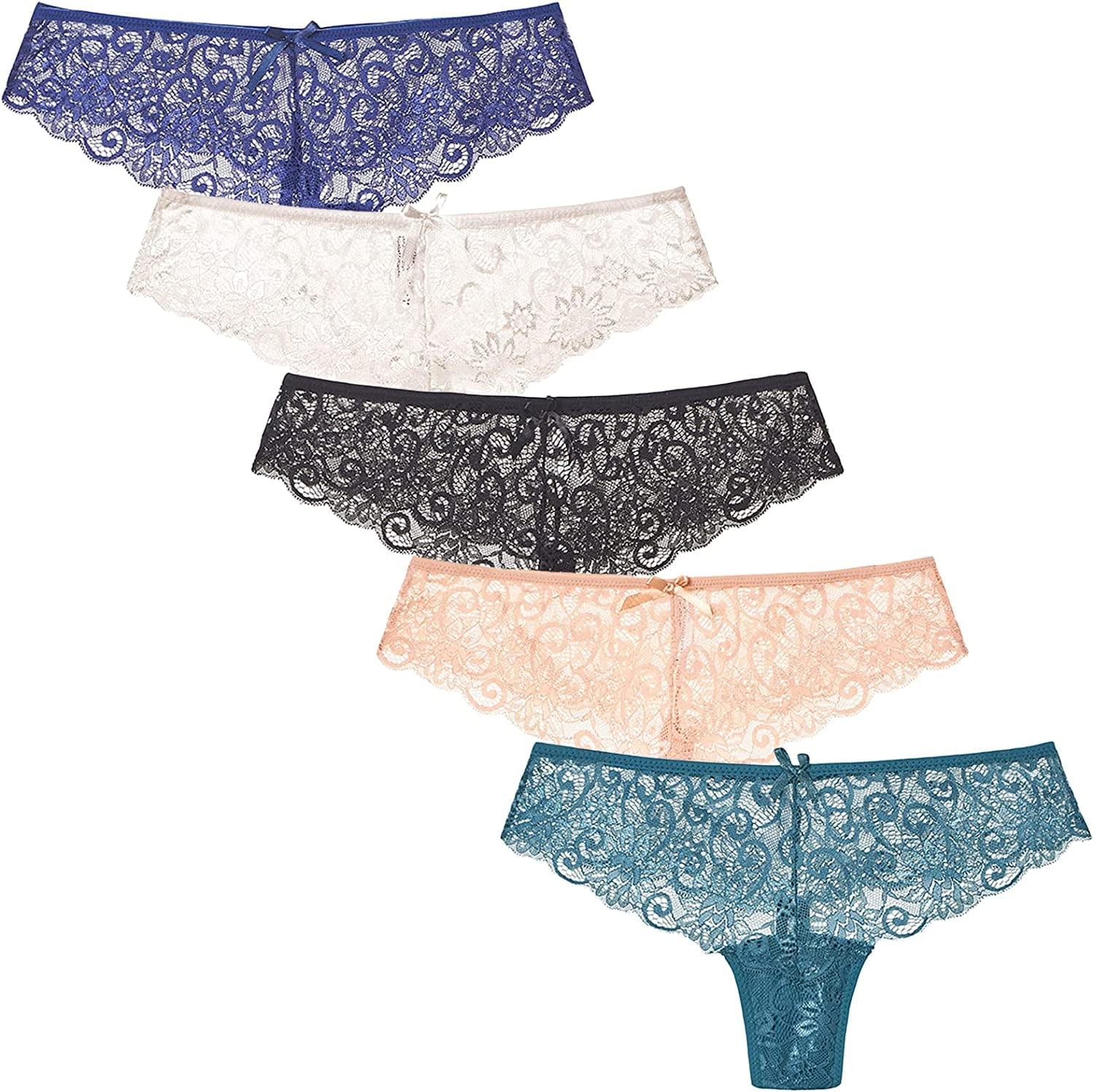 MEIYATING Women'S Low Waist Lace Thongs for Women Underwear V Back Panties 5 Pack Multicolored B-5 Pack / Large