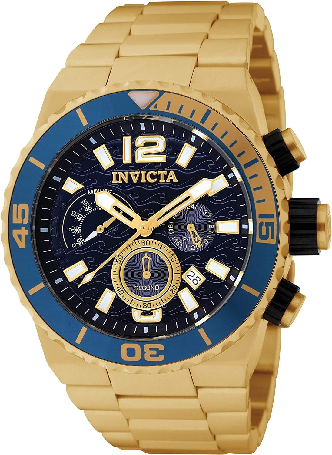 Men'S 1344 Pro Diver Chronograph Blue Dial 18K Gold Ion-Plated Stainless Steel Watch