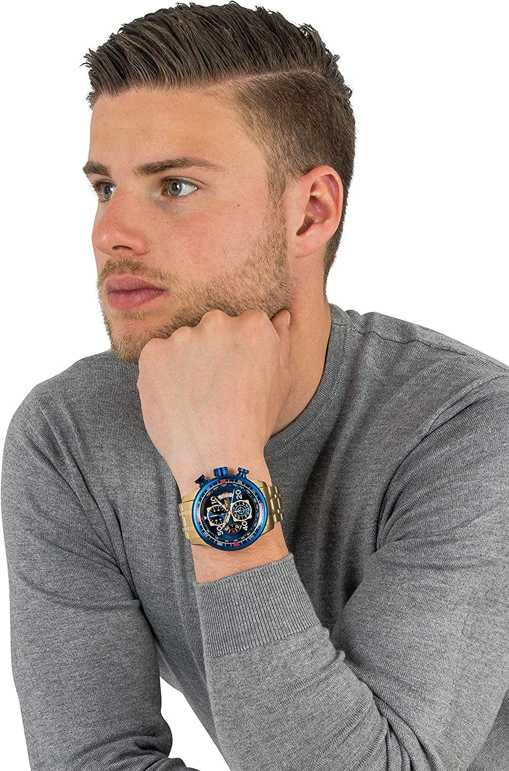 Men'S 19173 Aviator Analog Display Japanese Quartz Gold Watch