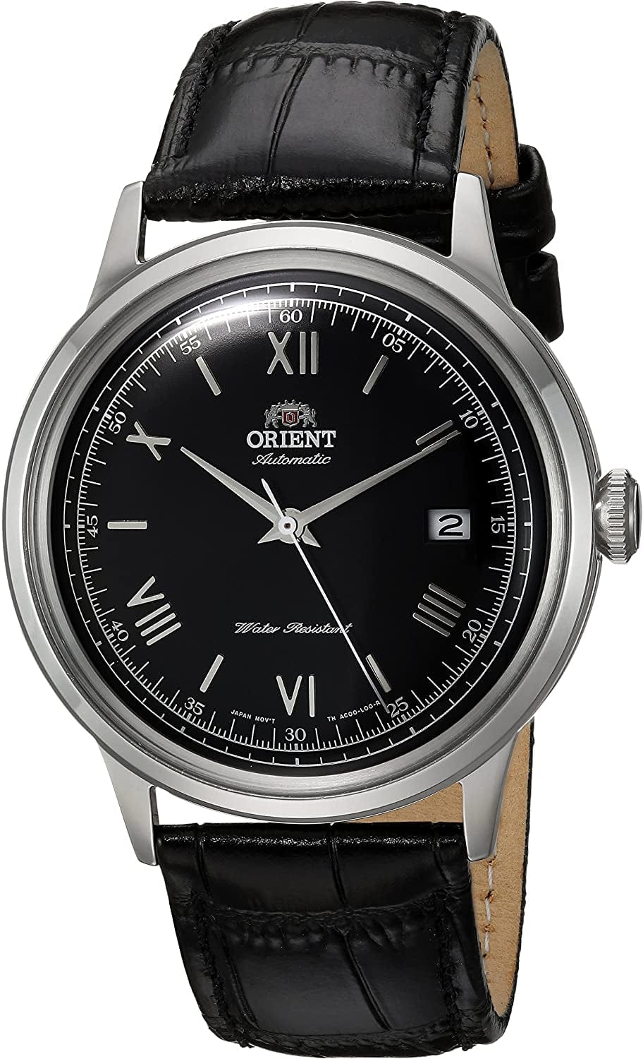 Men'S '2Nd Gen. Bambino Ver. 2' Japanese Automatic Stainless Steel and Leather Dress Watch Black Dial