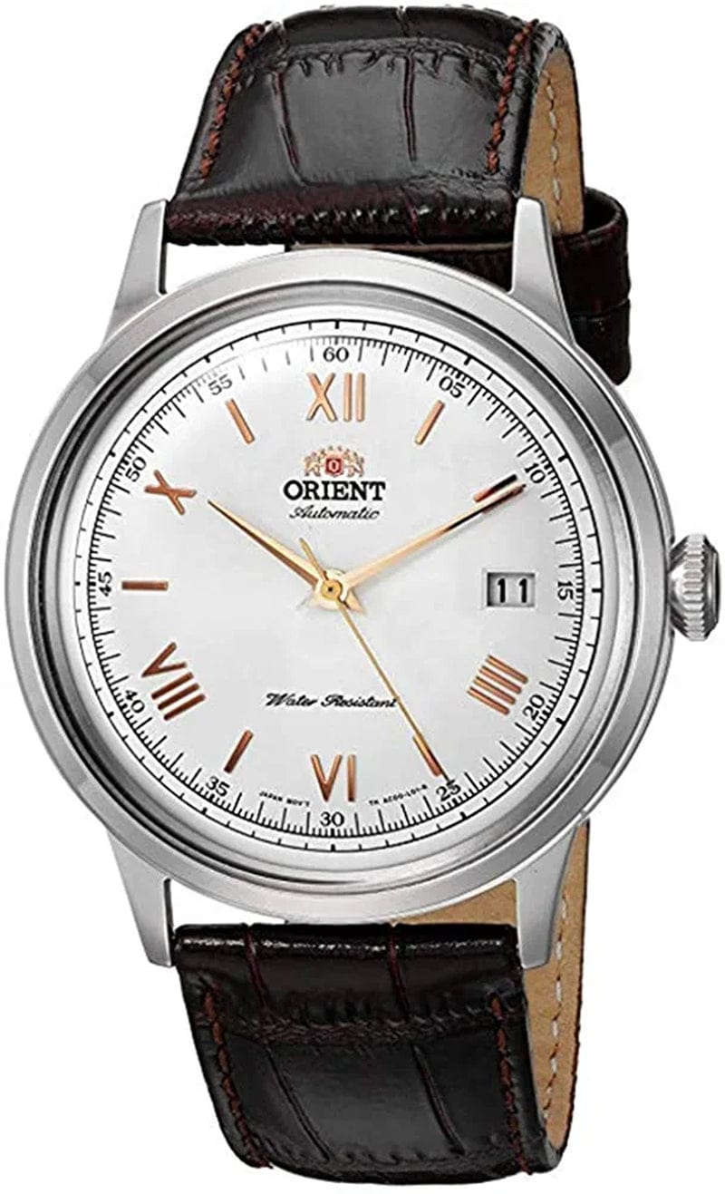 Men'S '2Nd Gen. Bambino Ver. 2' Japanese Automatic Stainless Steel and Leather Dress Watch White Dial (Rose Gold Hands)