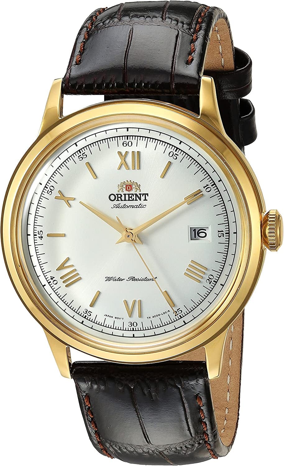 Men'S '2Nd Gen. Bambino Ver. 2' Japanese Automatic Stainless Steel and Leather Dress Watch White Dial (Gold-Tone Case)