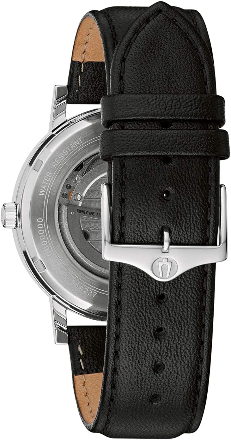 Men'S American Clipper Automatic Leather Strap Watch, Open Aperture Black Strap/Silver Tone / Classic American Clipper