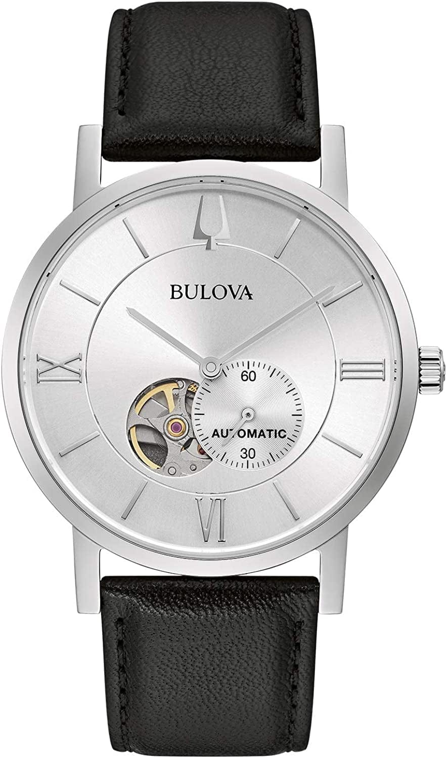 Men'S American Clipper Automatic Leather Strap Watch, Open Aperture Black Strap/Silver Tone / Classic American Clipper