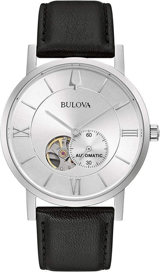 Men'S American Clipper Automatic Leather Strap Watch, Open Aperture Black Strap/Silver Tone / Classic American Clipper