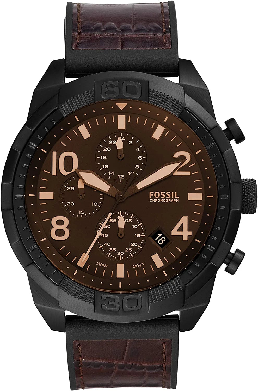 Men'S Bronson Stainless Steel Quartz Dress Chronograph Watch Black/Dark Brown