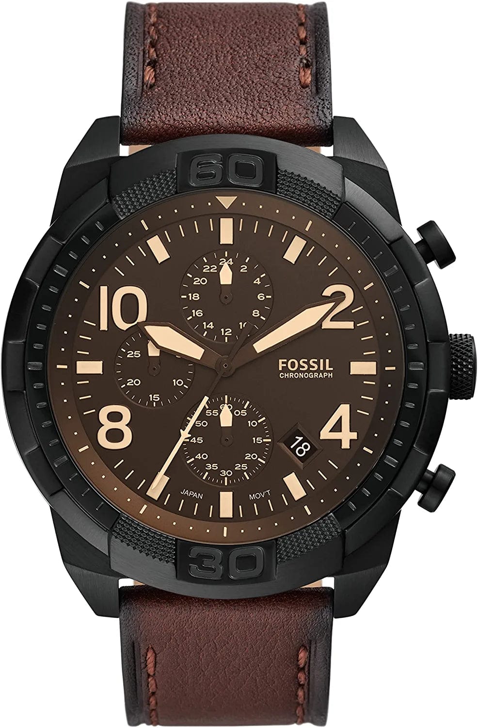Men'S Bronson Stainless Steel Quartz Dress Chronograph Watch Black/Brown Leather