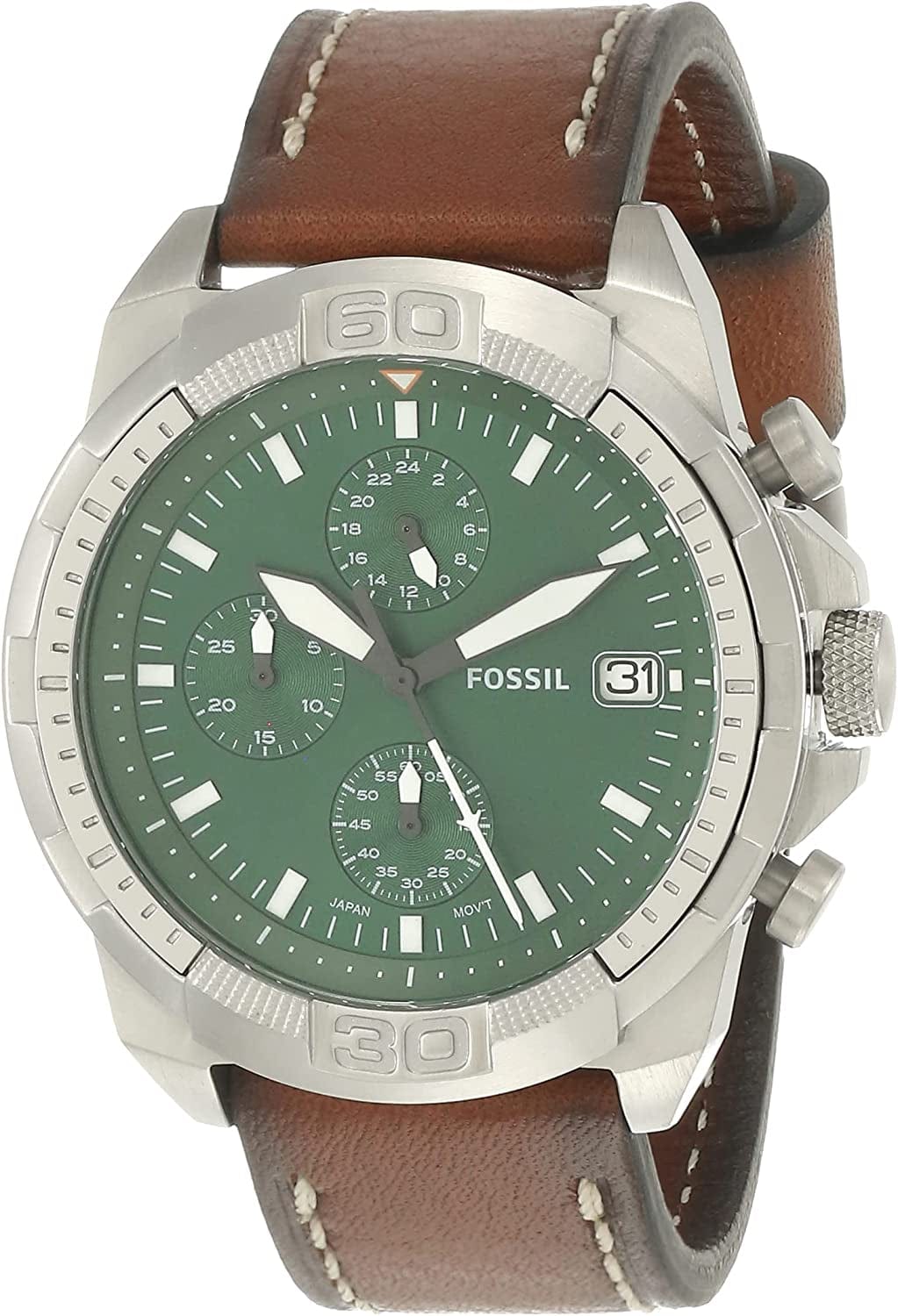 Men'S Bronson Stainless Steel Quartz Dress Chronograph Watch Silver/Green Dial
