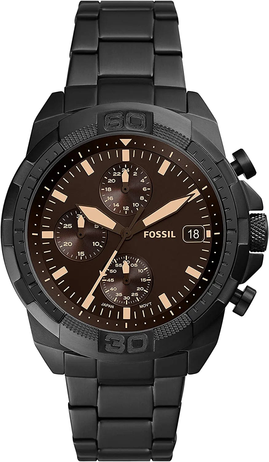 Men'S Bronson Stainless Steel Quartz Dress Chronograph Watch Black, Black/Brown