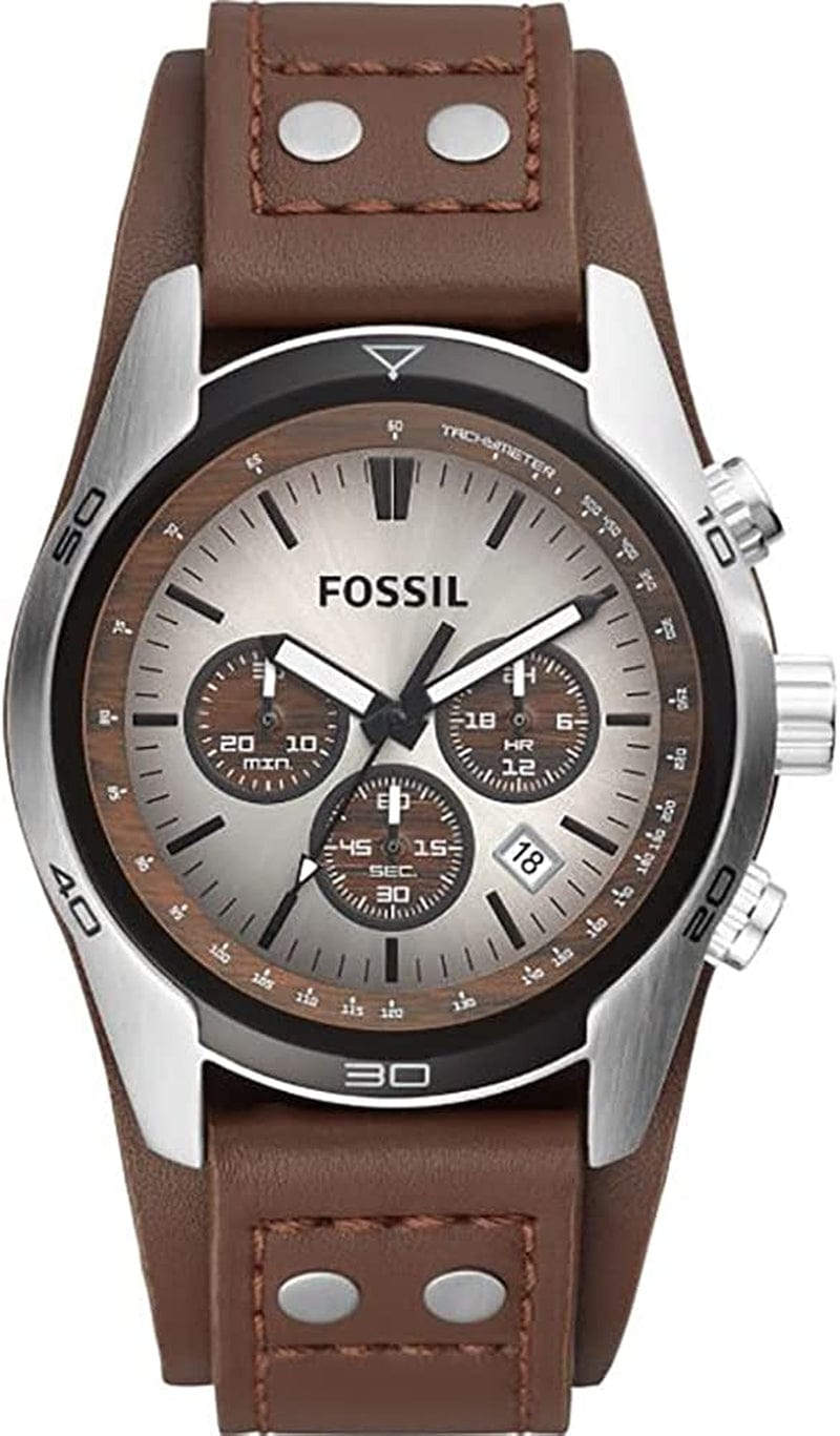 Men'S Coachman Stainless Steel and Leather Casual Cuff Quartz Watch Brown