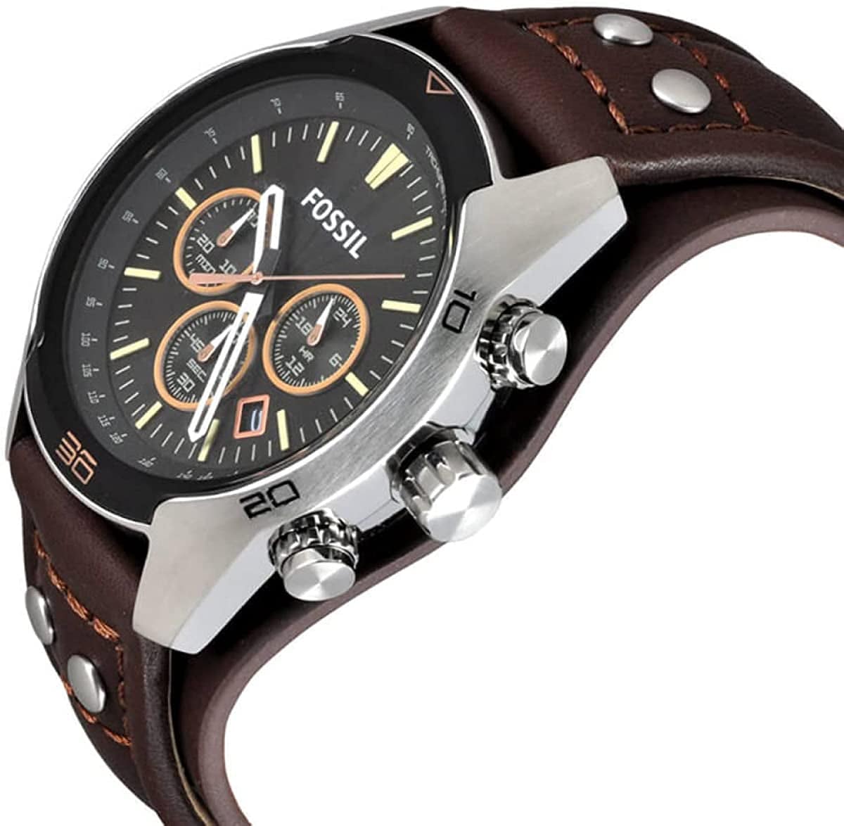 Men'S Coachman Stainless Steel and Leather Casual Cuff Quartz Watch