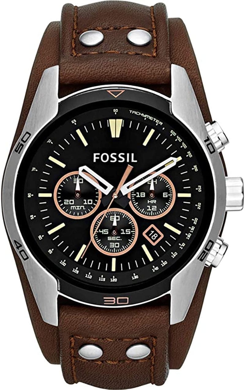 Men'S Coachman Stainless Steel and Leather Casual Cuff Quartz Watch brown/silver