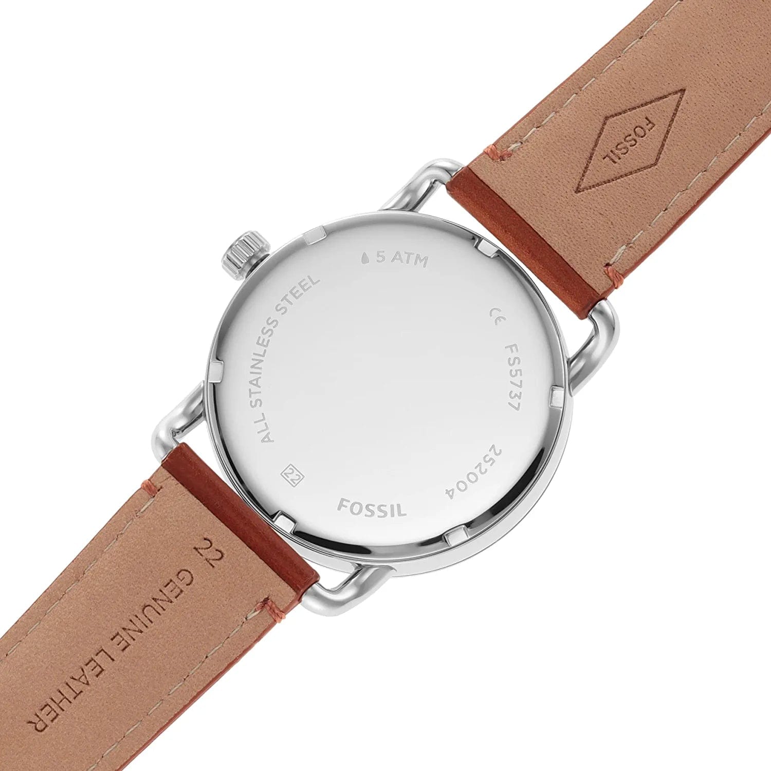 Men'S Copeland Quartz Stainless Steel and Leather Three-Hand Watch, Color: Silver, Brown (Model: FS5737)