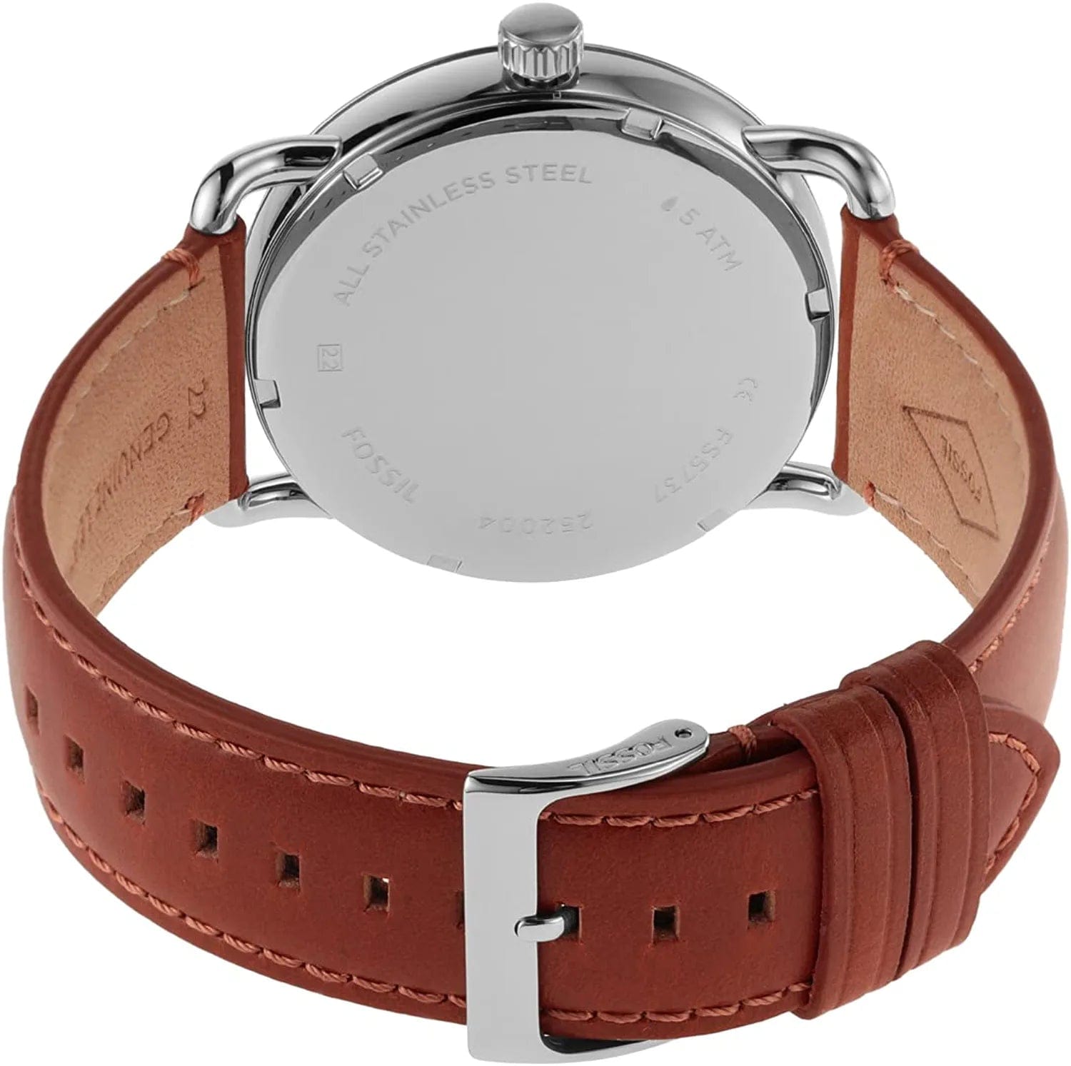 Men'S Copeland Quartz Stainless Steel and Leather Three-Hand Watch, Color: Silver, Brown (Model: FS5737)