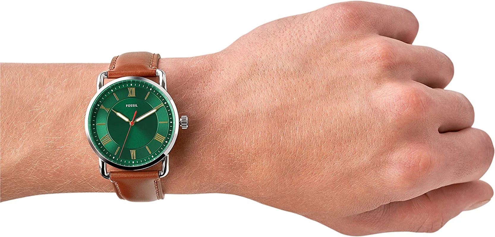 Men'S Copeland Quartz Stainless Steel and Leather Three-Hand Watch, Color: Silver, Brown (Model: FS5737)