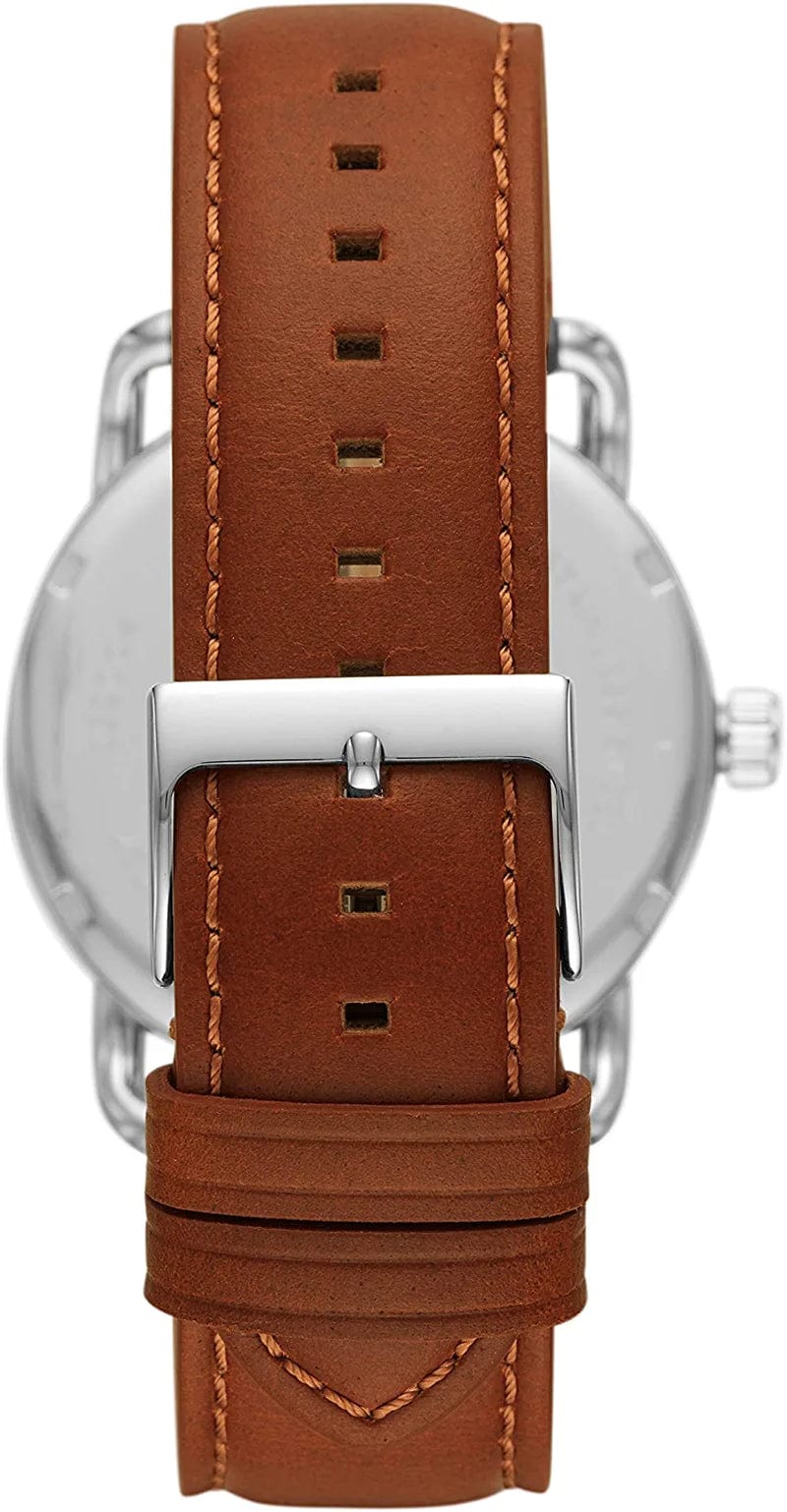 Men'S Copeland Quartz Stainless Steel and Leather Three-Hand Watch, Color: Silver, Brown (Model: FS5737)