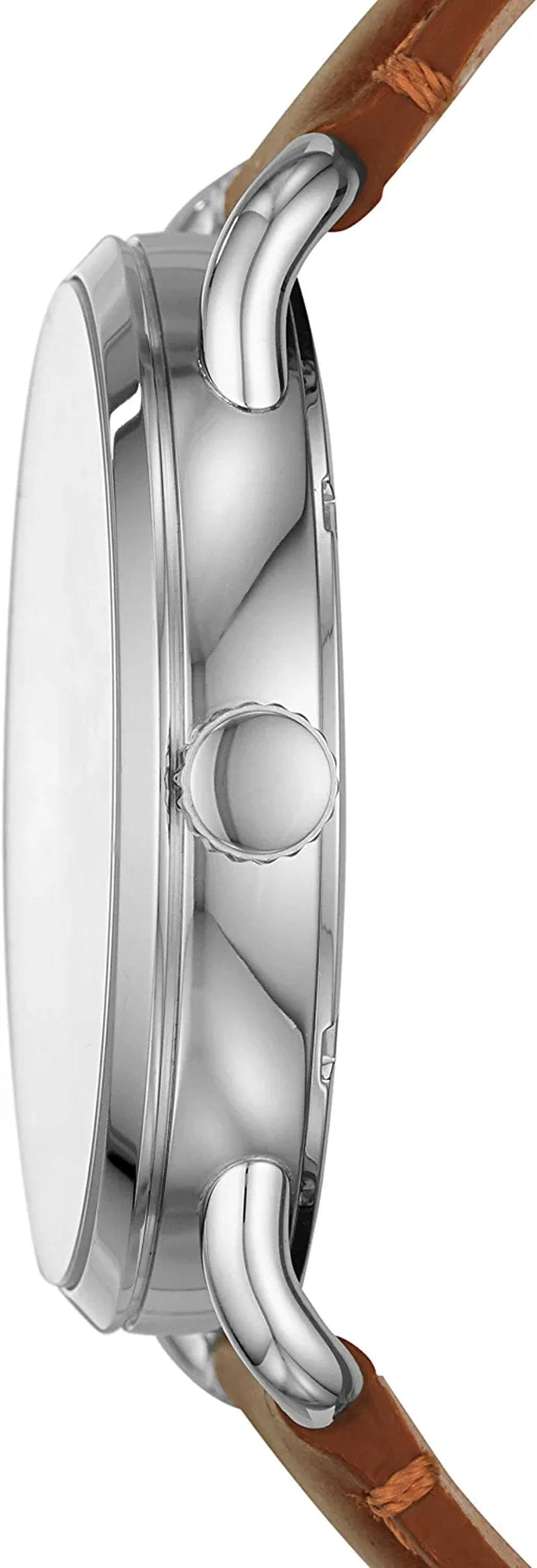 Men'S Copeland Quartz Stainless Steel and Leather Three-Hand Watch, Color: Silver, Brown (Model: FS5737)