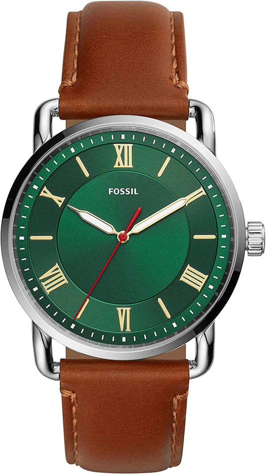 Men'S Copeland Quartz Stainless Steel and Leather Three-Hand Watch, Color: Silver, Brown (Model: FS5737)