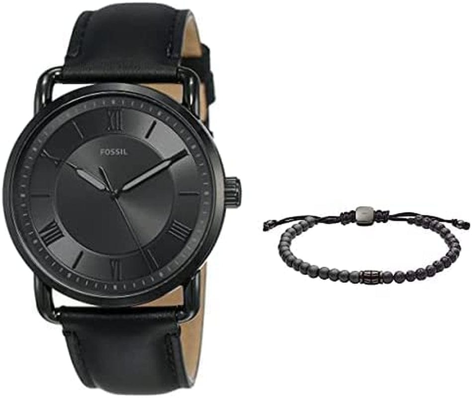 Men'S Copeland Stainless Steel and Leather Casual Quartz Watch Black + Bracelet