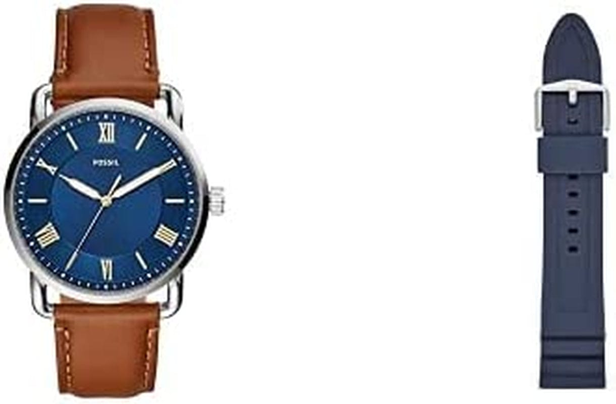 Men'S Copeland Stainless Steel and Leather Casual Quartz Watch Brown Leather + Blue Silicone