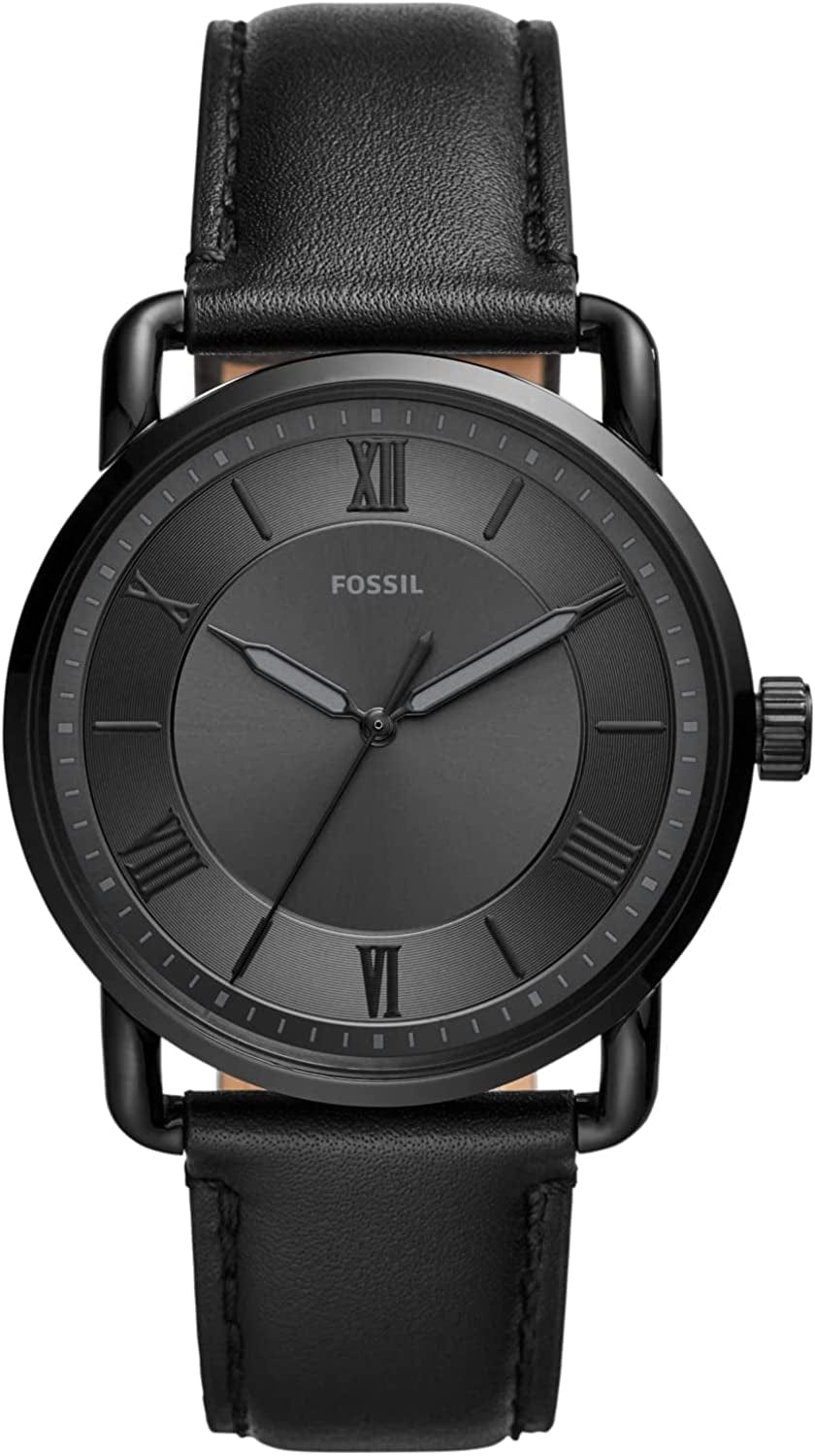 Men'S Copeland Stainless Steel and Leather Casual Quartz Watch Black