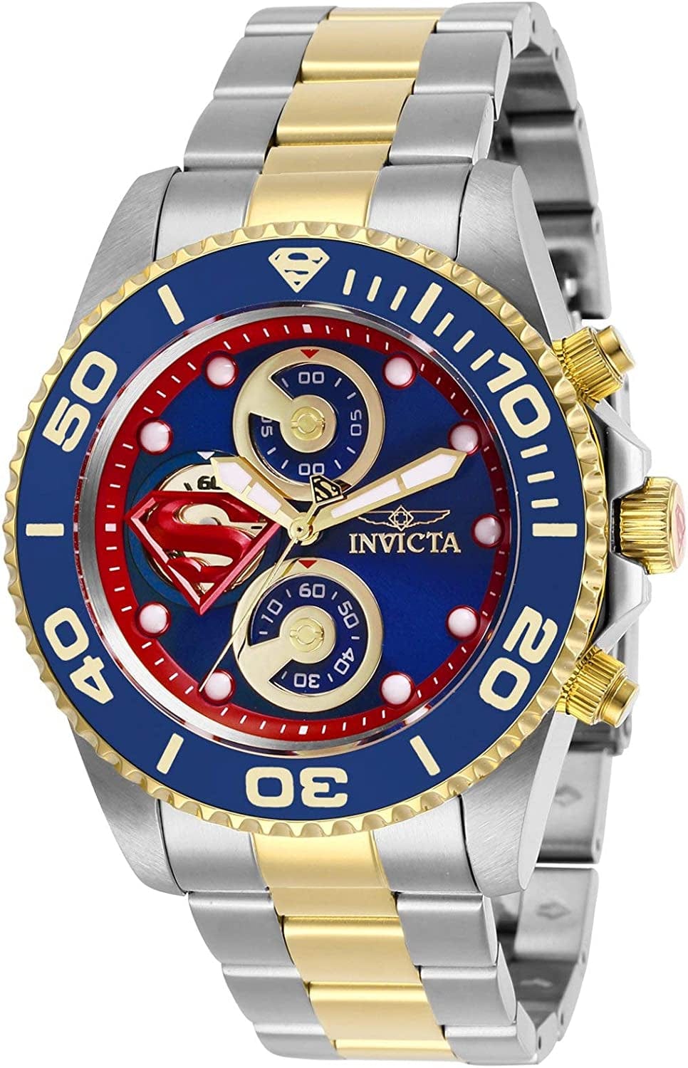 Men'S DC Comics Quartz Watch with Stainless Steel Strap, Black, Silver, Two Tone, 22 (Model: 29061, 29062, 29063, 29064) Blue