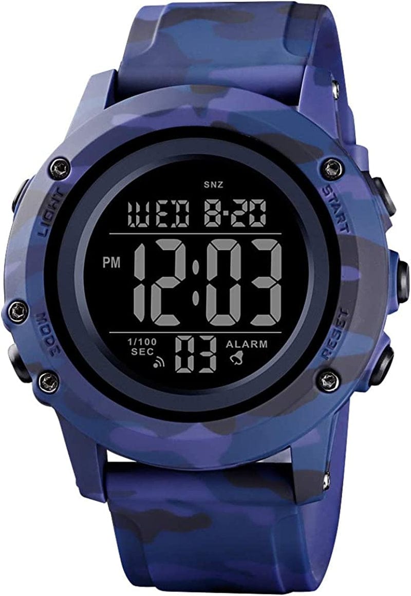 Men'S Digital Sports Watch Large Face Waterproof Wrist Watches for Men with Stopwatch Alarm LED Back Light Camouflage-Blue / Medium-48mm