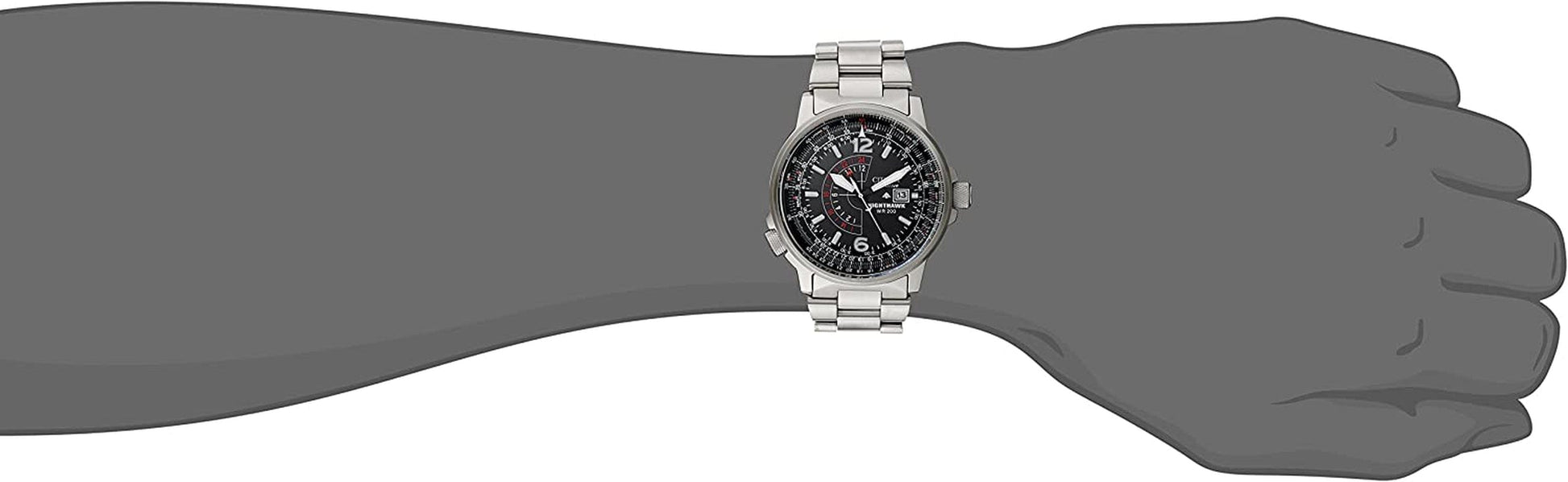 Men'S Eco-Drive Promaster Air Nighthawk Pilot Watch in Stainless Steel, Black Dial (Model: BJ7000-52E)