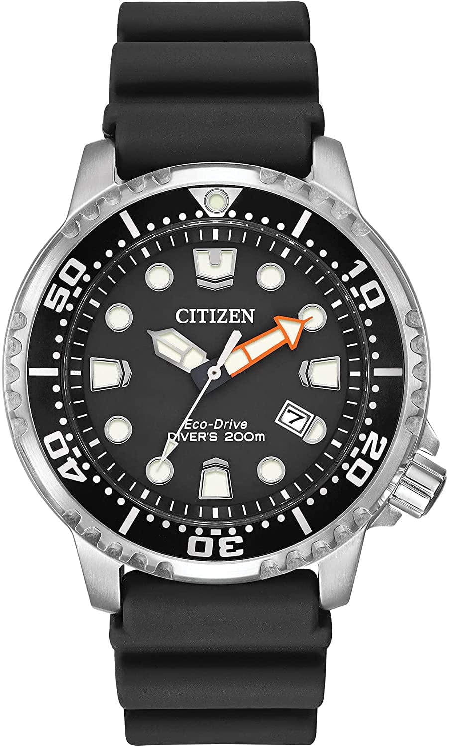 Men'S Eco-Drive Promaster Diver Watch, Stainless Steel with Polyurethane Strap Black Strap, Black Dial