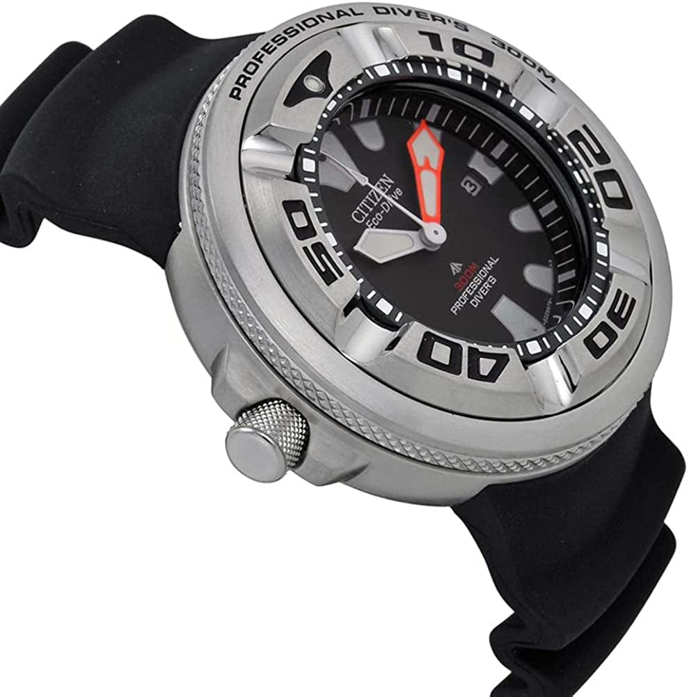 Men'S Eco-Drive Promaster Sea Dive Watch in Stainless Steel with Black Polyurethane Strap, Black Dial (Model: BJ8050-08E)