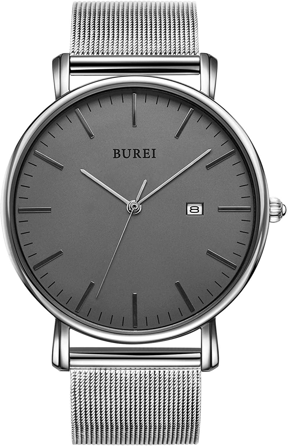Men'S Fashion Minimalist Wrist Watch Analog Date with Stainless Steel Mesh Band gray silver