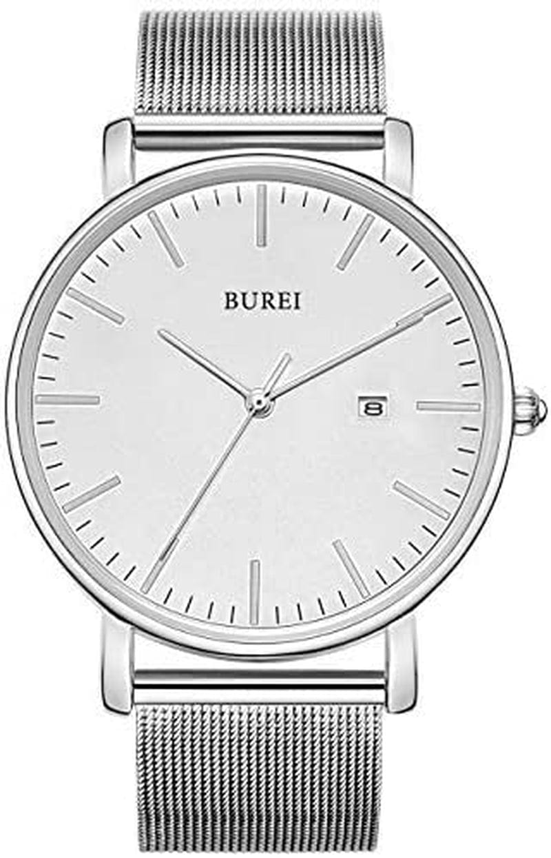 Men'S Fashion Minimalist Wrist Watch Analog Date with Stainless Steel Mesh Band All silver