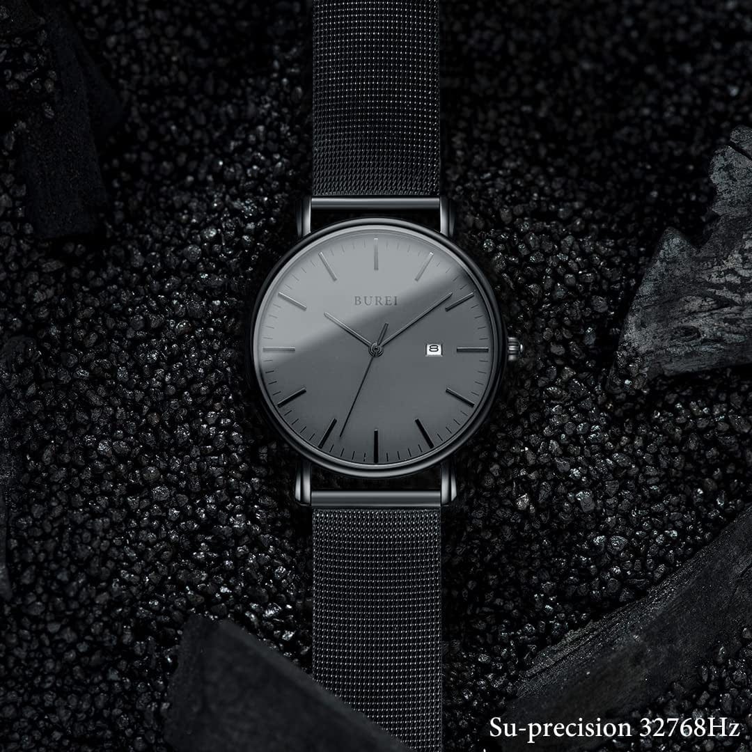 Men'S Fashion Minimalist Wrist Watch Analog Date with Stainless Steel Mesh Band