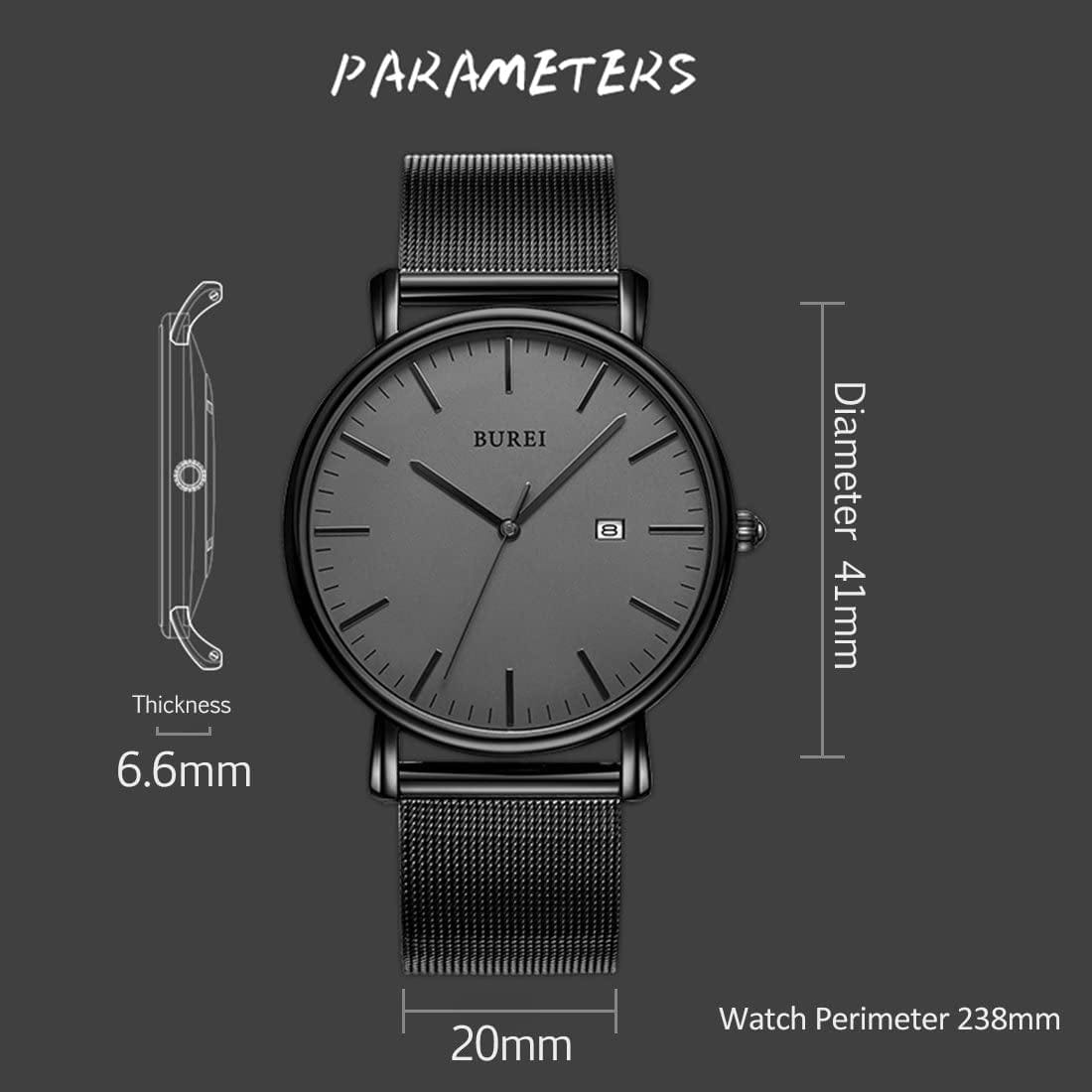 Men'S Fashion Minimalist Wrist Watch Analog Date with Stainless Steel Mesh Band