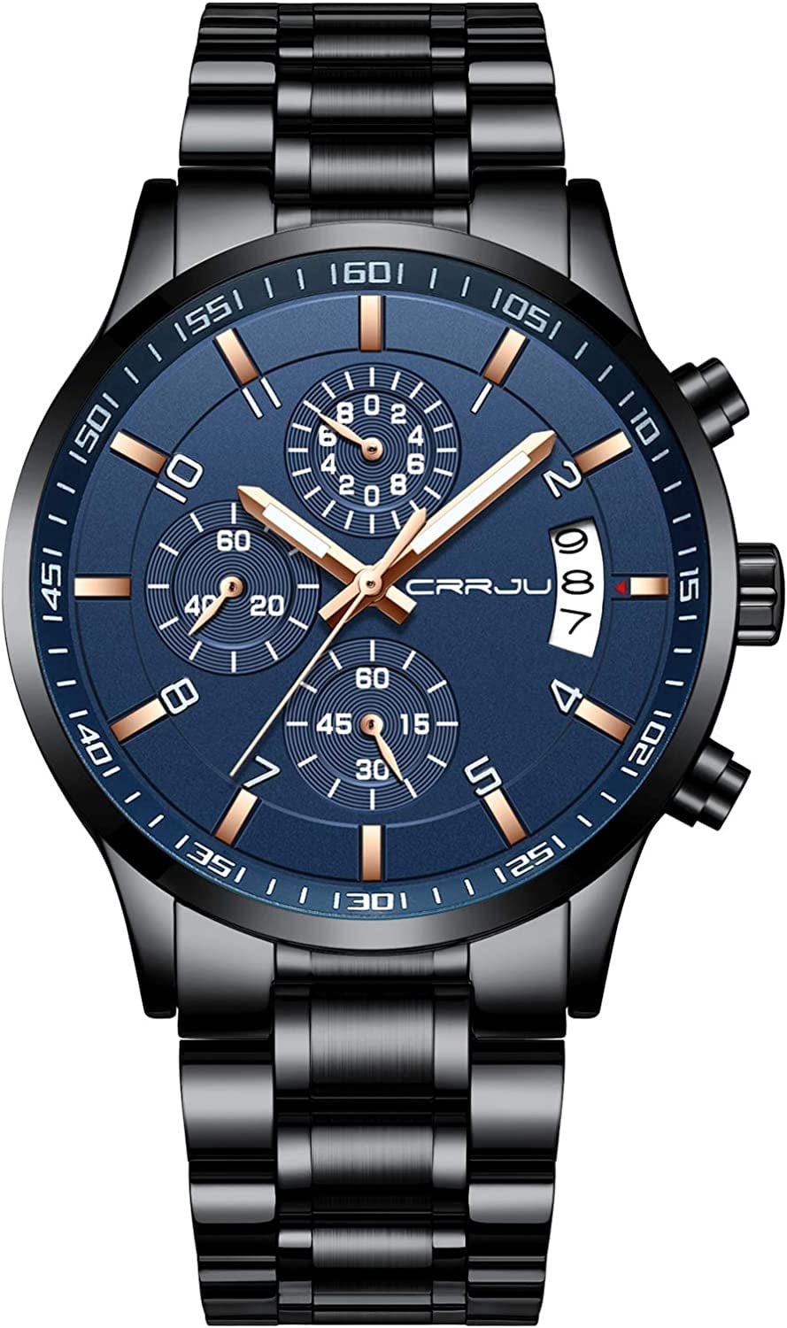 Men'S Fashion Stainless Steel Watches Date Waterproof Chronograph Wristwatches,Stainsteel Steel Band Waterproof Watch black rose