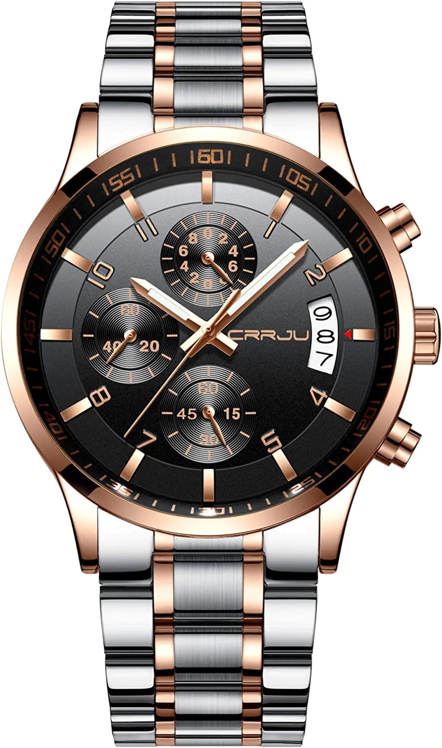 Men'S Fashion Stainless Steel Watches Date Waterproof Chronograph Wristwatches,Stainsteel Steel Band Waterproof Watch silver rose black