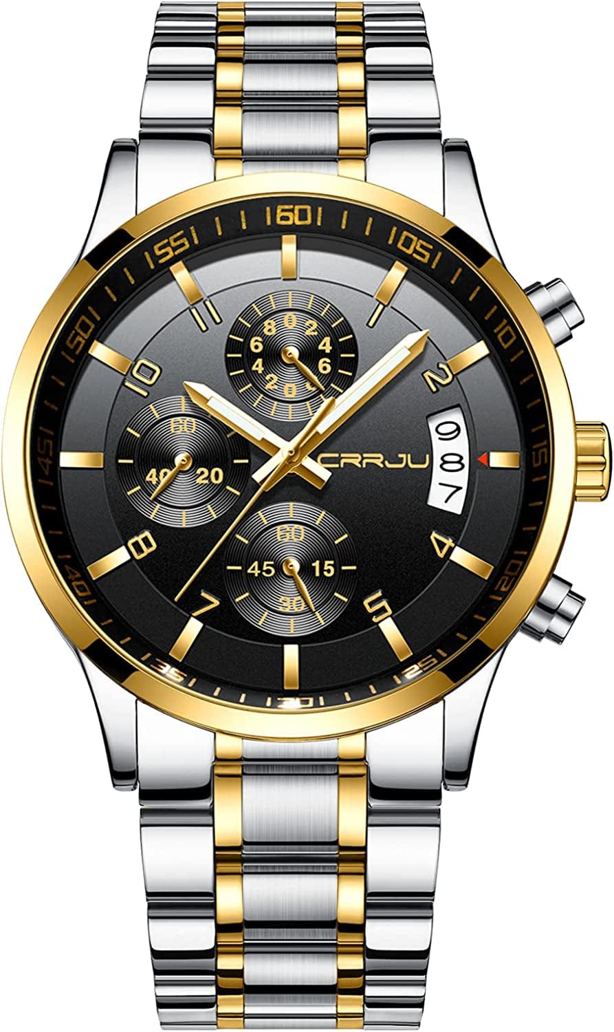 Men'S Fashion Stainless Steel Watches Date Waterproof Chronograph Wristwatches,Stainsteel Steel Band Waterproof Watch silver gold black