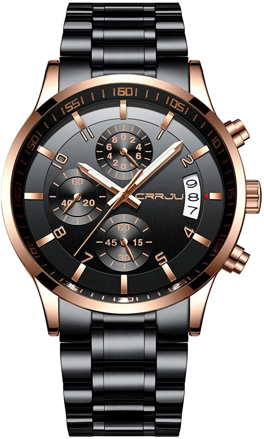 Men'S Fashion Stainless Steel Watches Date Waterproof Chronograph Wristwatches,Stainsteel Steel Band Waterproof Watch black rose black