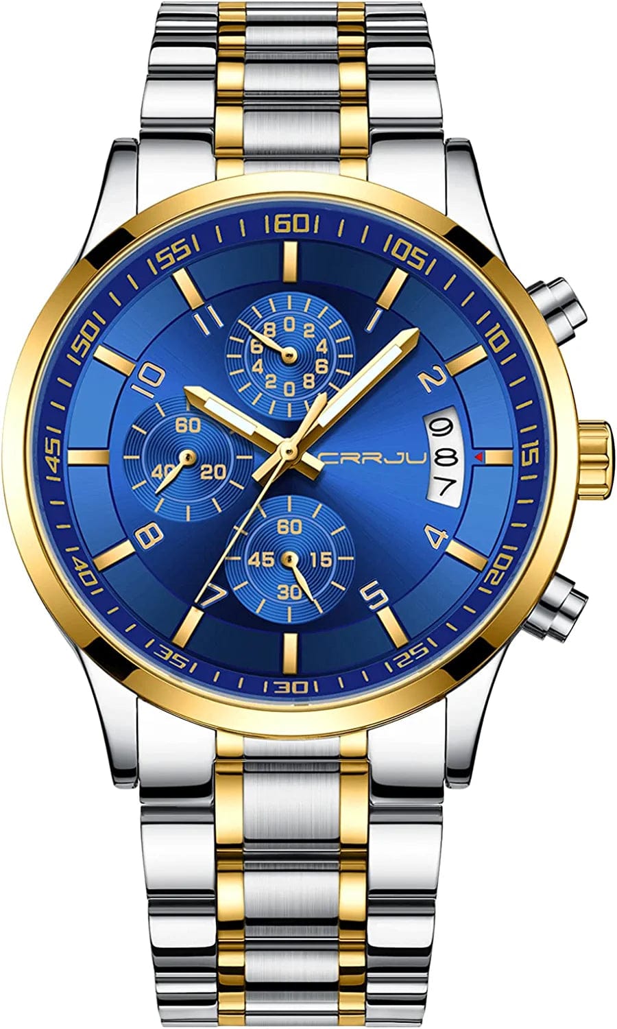 Men'S Fashion Stainless Steel Watches Date Waterproof Chronograph Wristwatches,Stainsteel Steel Band Waterproof Watch silver gold blue