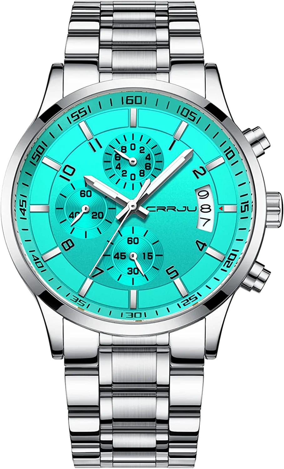 Men'S Fashion Stainless Steel Watches Date Waterproof Chronograph Wristwatches,Stainsteel Steel Band Waterproof Watch silver arctic