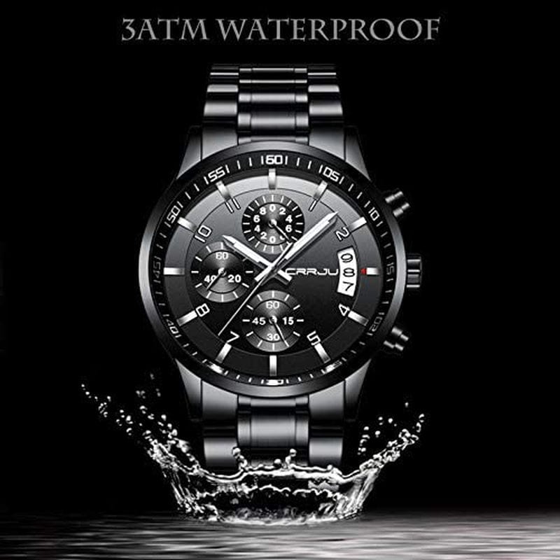 Men'S Fashion Stainless Steel Watches Date Waterproof Chronograph Wristwatches,Stainsteel Steel Band Waterproof Watch