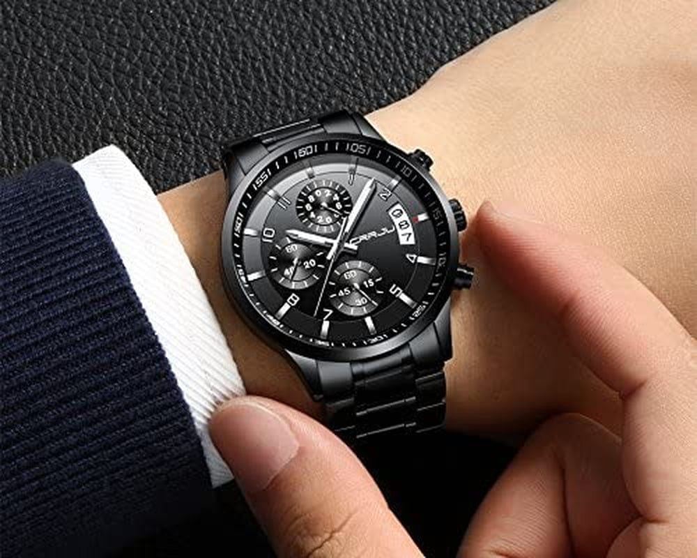 Men'S Fashion Stainless Steel Watches Date Waterproof Chronograph Wristwatches,Stainsteel Steel Band Waterproof Watch