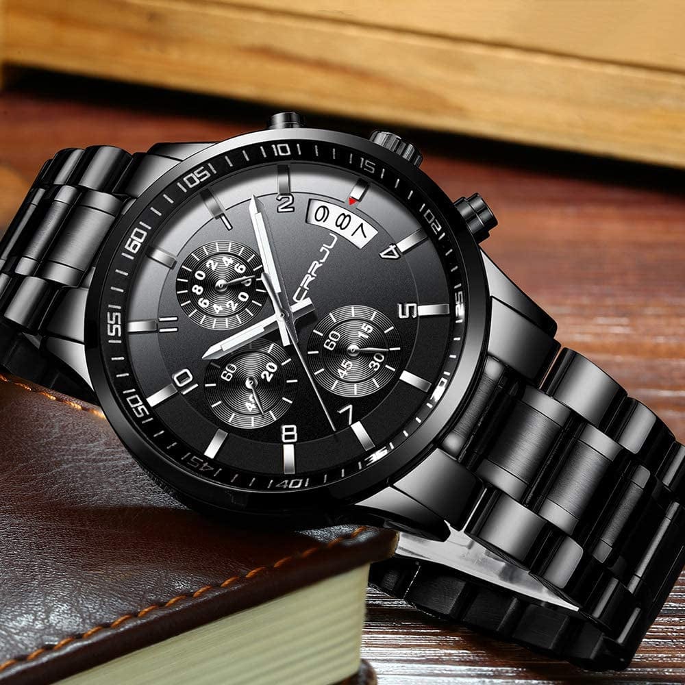 Men'S Fashion Stainless Steel Watches Date Waterproof Chronograph Wristwatches,Stainsteel Steel Band Waterproof Watch