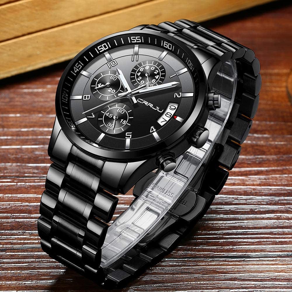 Men'S Fashion Stainless Steel Watches Date Waterproof Chronograph Wristwatches,Stainsteel Steel Band Waterproof Watch