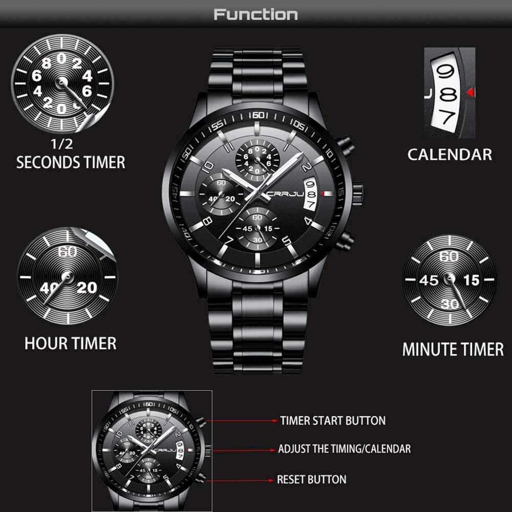 Men'S Fashion Stainless Steel Watches Date Waterproof Chronograph Wristwatches,Stainsteel Steel Band Waterproof Watch