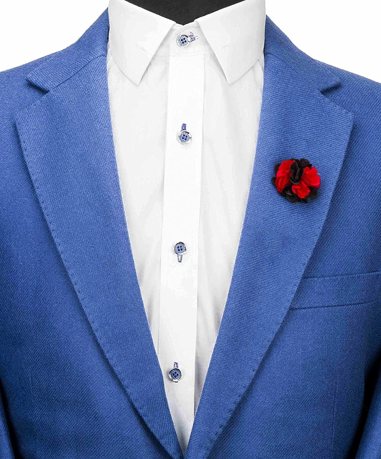 Men'S Flower Bunch Lapel Pin/Brooch for Suit (Red & Black)